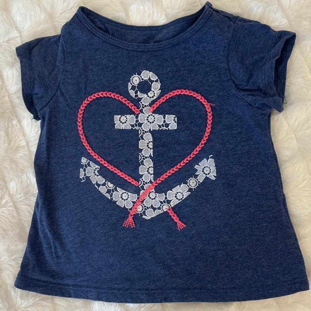 First Impressions Navy and Pink Anchor Tee 18M